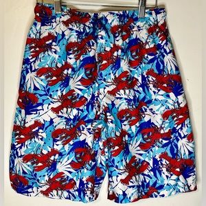 Wonder Nation Boys Swim Trunks Size XXL (18) Lined Blue Red Lobster Print Used